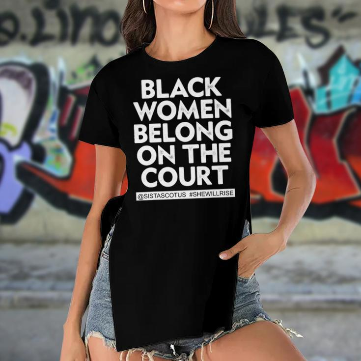 Black Women Belong On The Court Sistascotus Shewillrise Women's Short Sleeves T-shirt With Hem Split