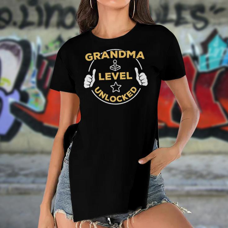 Grandma Level Unlocked Soon To Be Grandma Gift Women's Short Sleeves T-shirt With Hem Split