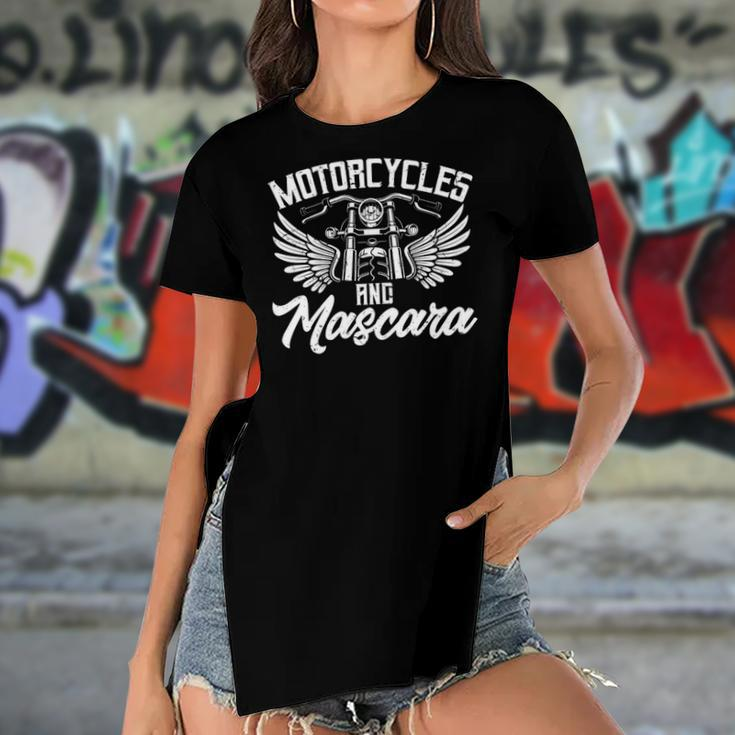 Womens Biker Lifestyle Quotes Motorcycles And Mascara Women's Short Sleeves T-shirt With Hem Split