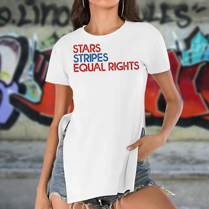 Messy Bun American Flag Pro Choice Star Stripes Equal Right V3 Women's Short Sleeves T-shirt With Hem Split