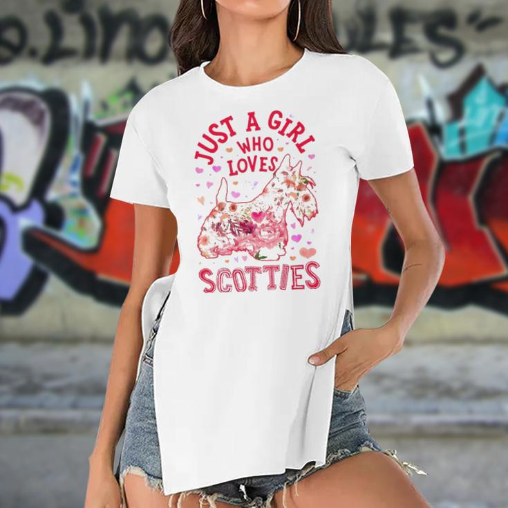 Scottie Scottish Terrier Just A Girl Who Loves Dog Flower Women's Short Sleeves T-shirt With Hem Split