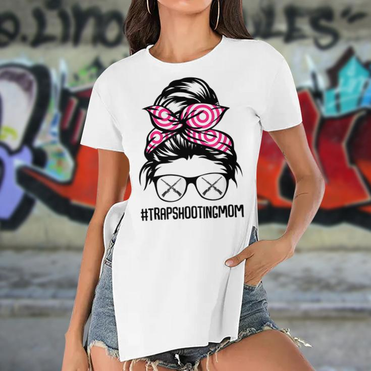 Trap Shooting Mom Messy Bun Hair Glasses V2 Women's Short Sleeves T-shirt With Hem Split