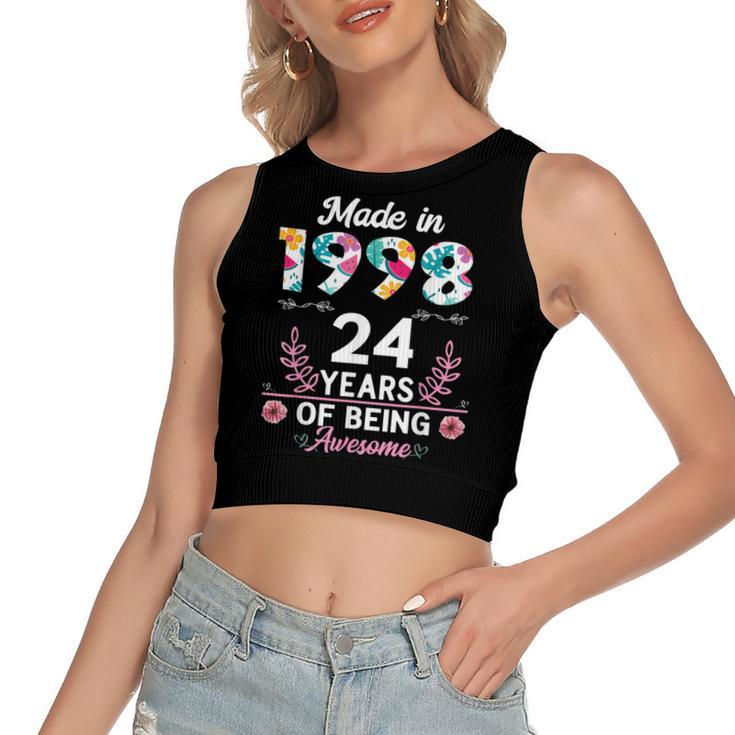 24 Years Old Gifts 24Th Birthday Born In 1998 Women Girls  V2 Women's Sleeveless Bow Backless Hollow Crop Top
