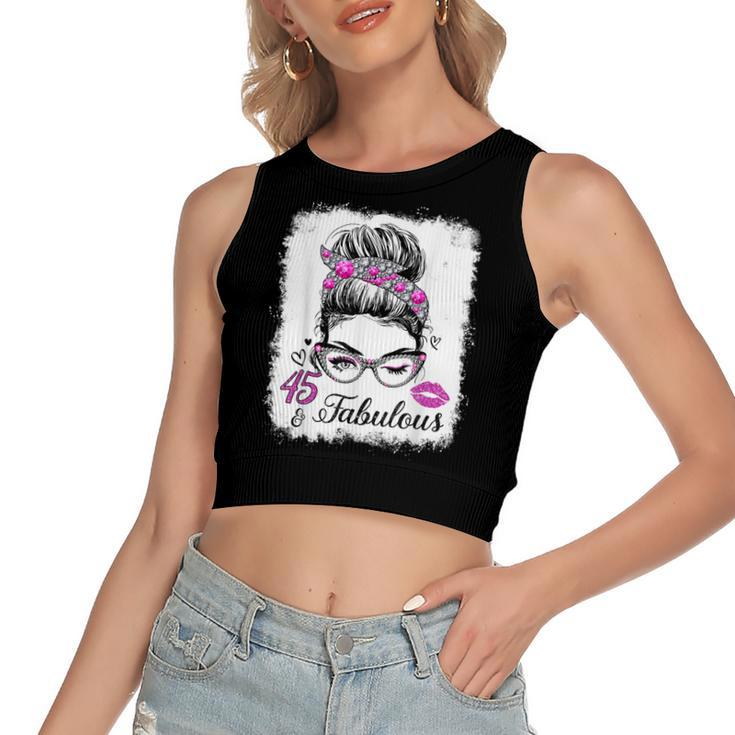 45 & Fabulous Since 1977 Birthday Queen 45 Years Old Diamond  Women's Sleeveless Bow Backless Hollow Crop Top