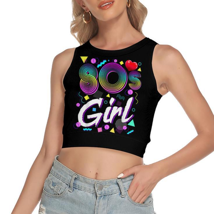 80S Girl Birthday Party Costume Retro Vintage Gift Women  V2 Women's Sleeveless Bow Backless Hollow Crop Top