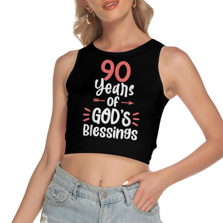 90 Years Of Gods Blessings 90 Year Old Happy 90Th Birthday  Women's Sleeveless Bow Backless Hollow Crop Top