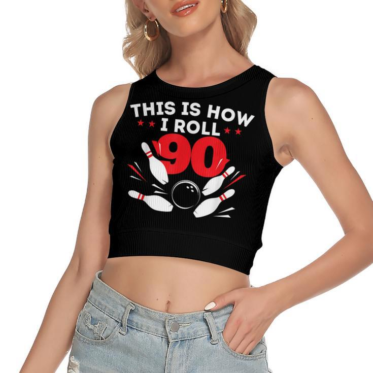 90Th Birthday Bowling Lover 90 Years Old Bday  Women's Sleeveless Bow Backless Hollow Crop Top