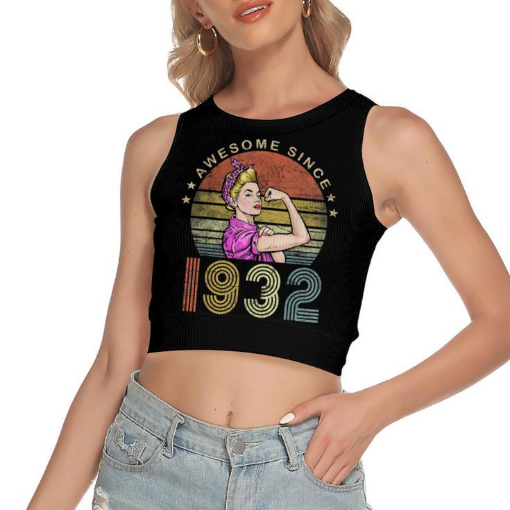 Awesome Since 1932 Vintage 1932 90Th Birthday 90 Years Old  Women's Sleeveless Bow Backless Hollow Crop Top