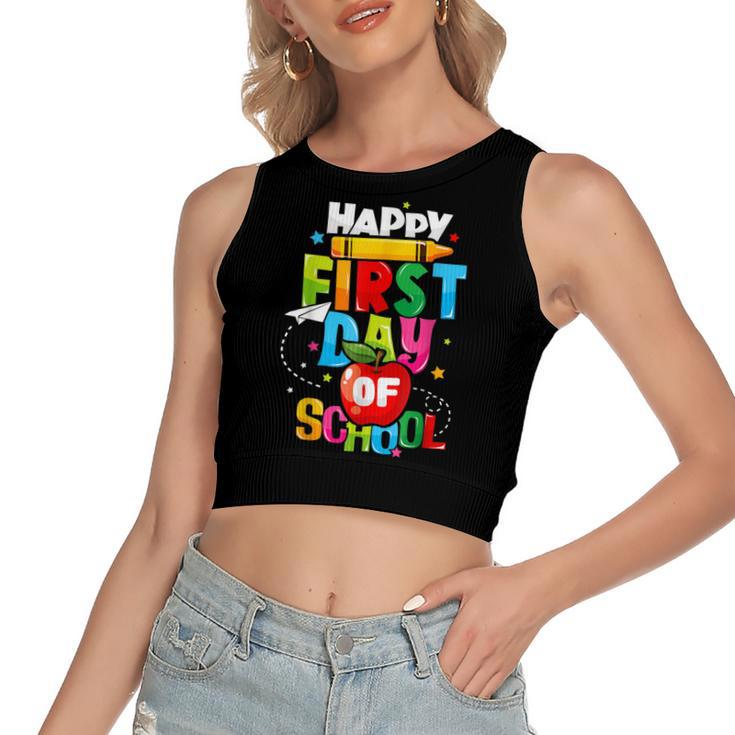 Back To School Teachers Kids Child Happy First Day Of School  Women's Sleeveless Bow Backless Hollow Crop Top