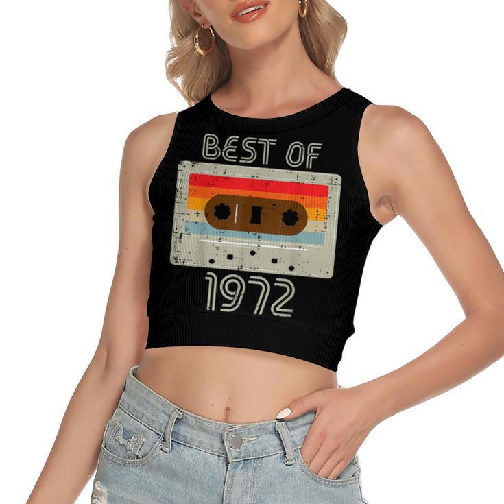 Best Of 1972 Casette Tape Retro 50Th Birthday 50 Years Old  Women's Sleeveless Bow Backless Hollow Crop Top