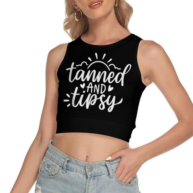 Cute Summer Tanned And Tipsy Funny Salty Beaches Girls Trip  Women's Sleeveless Bow Backless Hollow Crop Top