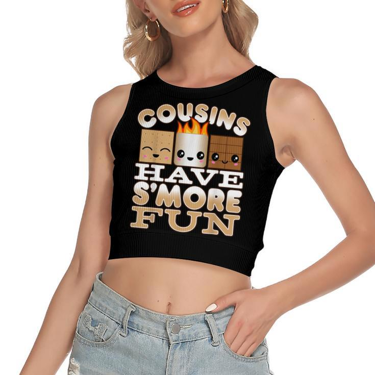 Family Camping  For Kids Cousins Have Smore Fun  Women's Sleeveless Bow Backless Hollow Crop Top