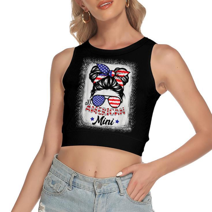 Funny All American Mini  Patriotic July 4Th Daughter  Women's Sleeveless Bow Backless Hollow Crop Top