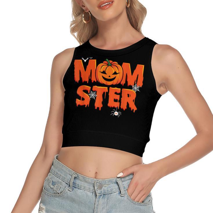 Funny Momster Halloween Mom Pumpkin Costume Family Matching  Women's Sleeveless Bow Backless Hollow Crop Top