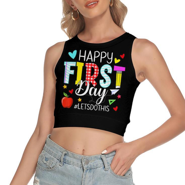 Happy First Day Lets Do This Welcome Back To School Teacher  Women's Sleeveless Bow Backless Hollow Crop Top
