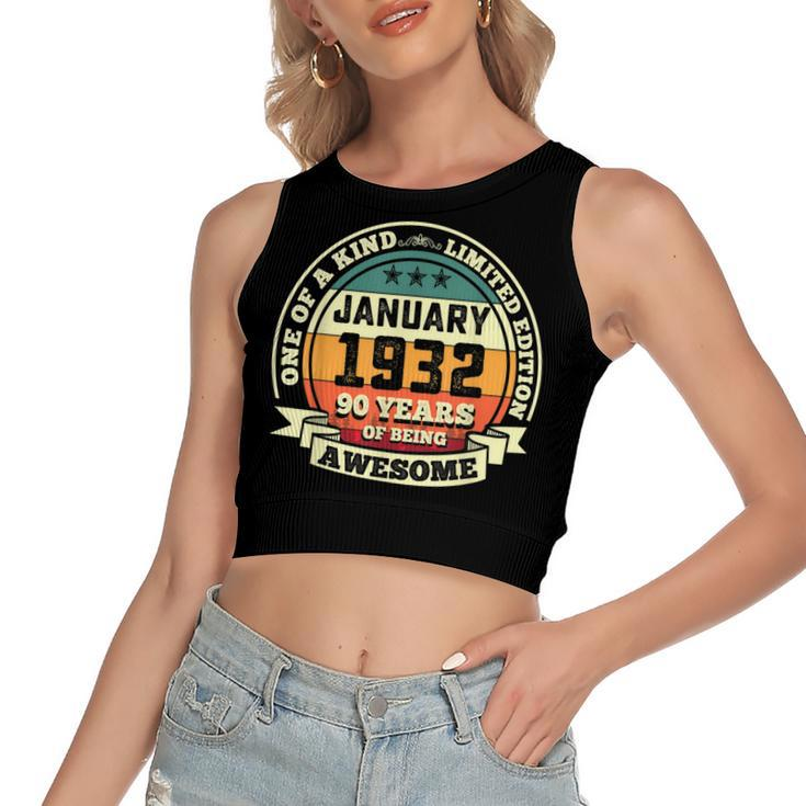January 1932 90Th Birthday Gift 90 Years Of Being Awesome  Women's Sleeveless Bow Backless Hollow Crop Top