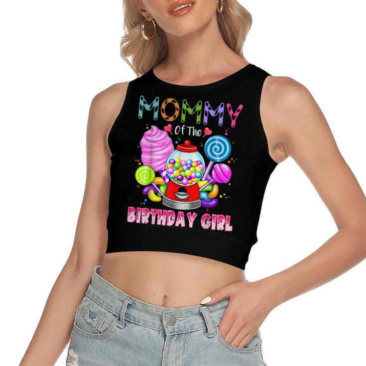 Mommy Of The Birthday Girl Candyland Candy Birthday Party  Women's Sleeveless Bow Backless Hollow Crop Top