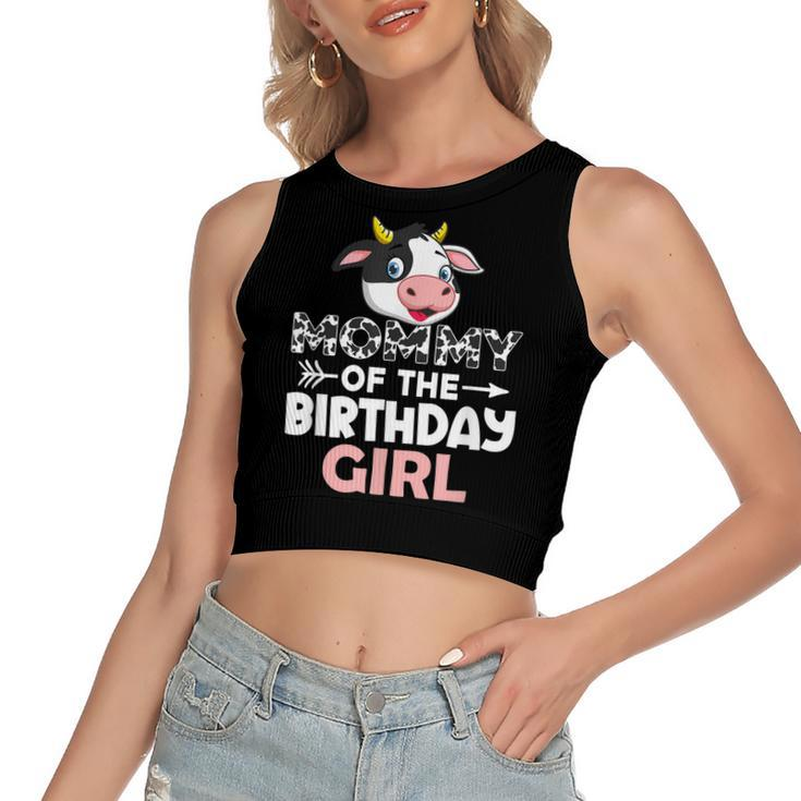 Mommy Of The Birthday Girl Cows Farm Cow Mom  Women's Sleeveless Bow Backless Hollow Crop Top