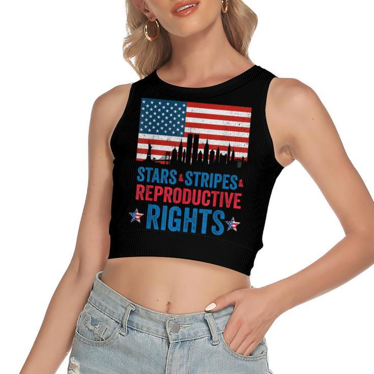 Patriotic 4Th Of July  Stars Stripes Reproductive Right  V4 Women's Sleeveless Bow Backless Hollow Crop Top