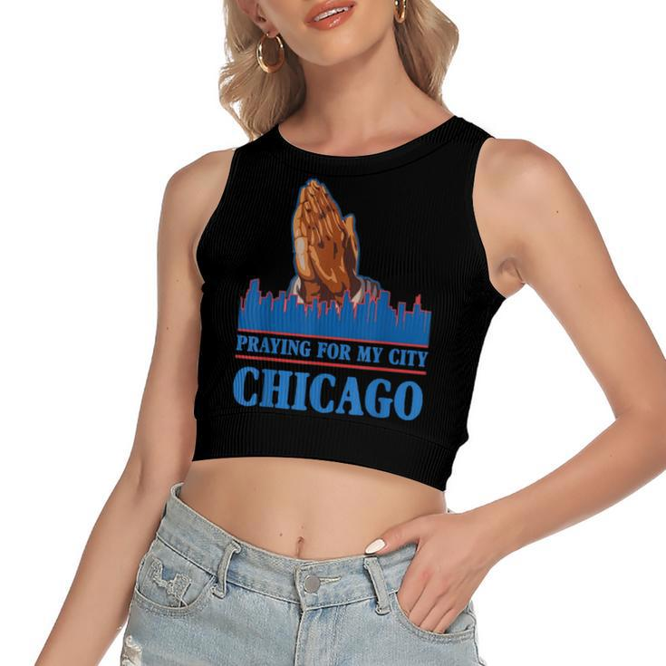 Pray For Chicago Chicago Shooting Support Chicago  Women's Sleeveless Bow Backless Hollow Crop Top