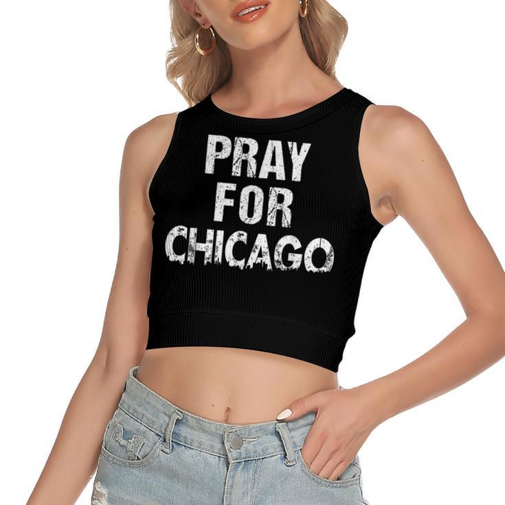 Pray For Chicago Chicago Shooting Support Chicago   Women's Sleeveless Bow Backless Hollow Crop Top