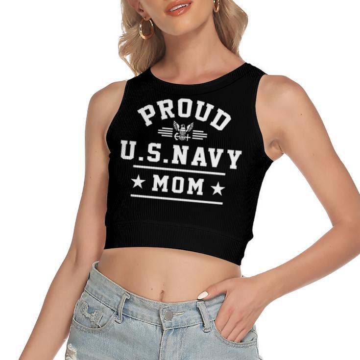 Proud Navy Mom  V2 Women's Sleeveless Bow Backless Hollow Crop Top