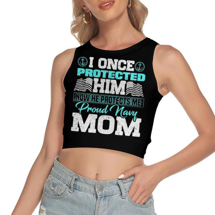Proud Navy Mom V3 Women's Sleeveless Bow Backless Hollow Crop Top