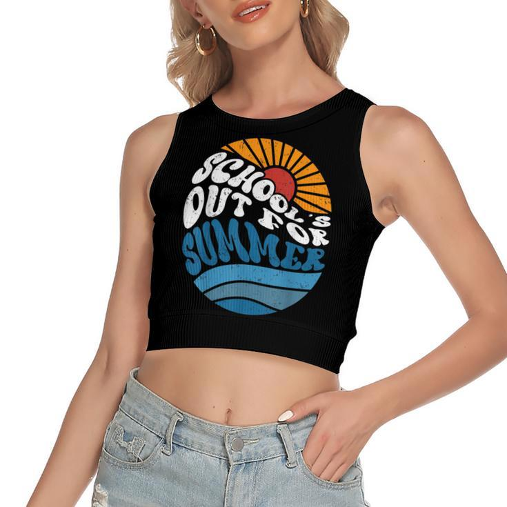 Schools Out For Summer Last Day Of School Kids Teachers  Women's Sleeveless Bow Backless Hollow Crop Top