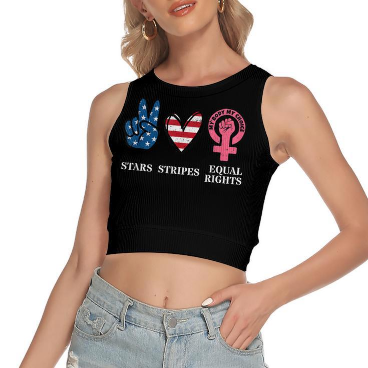 Stars Stripes & Equal Rights 4Th Of July Reproductive Rights  Women's Sleeveless Bow Backless Hollow Crop Top