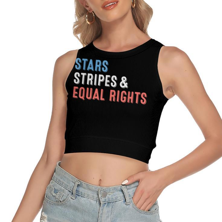 Stars Stripes And Equal Rights 4Th Of July Womens Rights  V2 Women's Sleeveless Bow Backless Hollow Crop Top