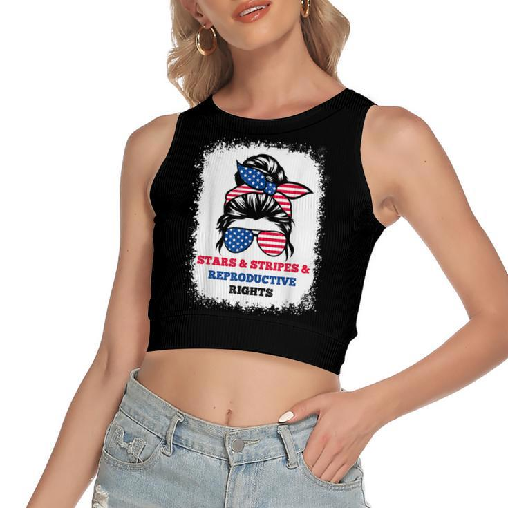 Stars Stripes Reproductive Rights Messy Bun 4Th Of July  V3 Women's Sleeveless Bow Backless Hollow Crop Top
