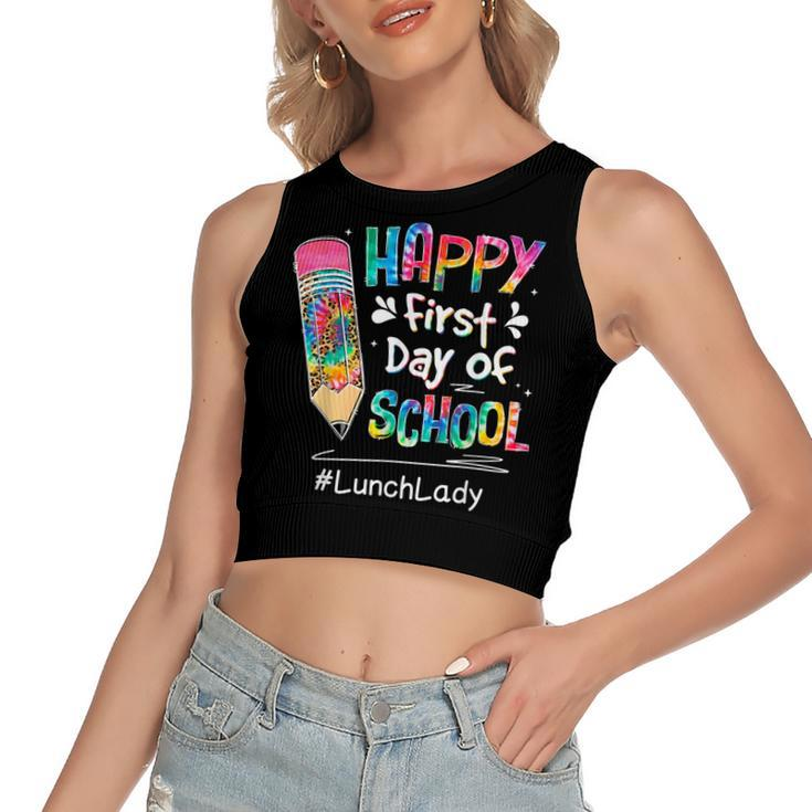Tie Dye Pencil Happy First Day Of School Lunch Lady  V2 Women's Sleeveless Bow Backless Hollow Crop Top