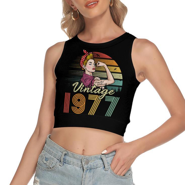 Vintage 1977 Limited Edition 1977 45Th Birthday 45 Years Old  Women's Sleeveless Bow Backless Hollow Crop Top