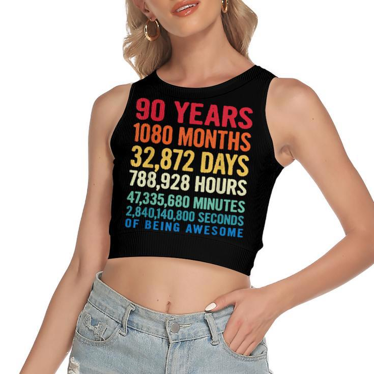 Vintage 90 Years Of Being Awesome Unique 90Th Birthday Gifts  Women's Sleeveless Bow Backless Hollow Crop Top
