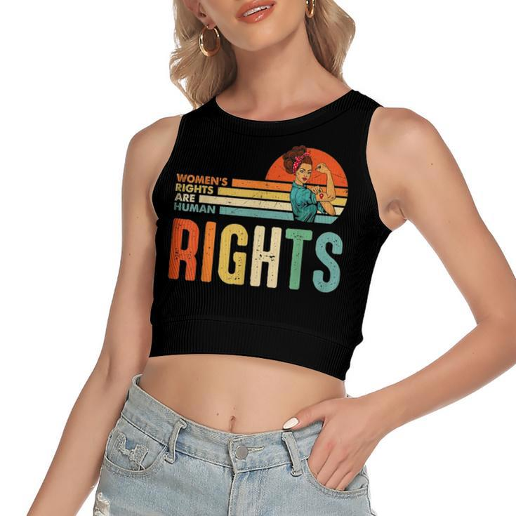 Womens Rights Are Human Rights Feminist Pro Choice Vintage  Women's Sleeveless Bow Backless Hollow Crop Top