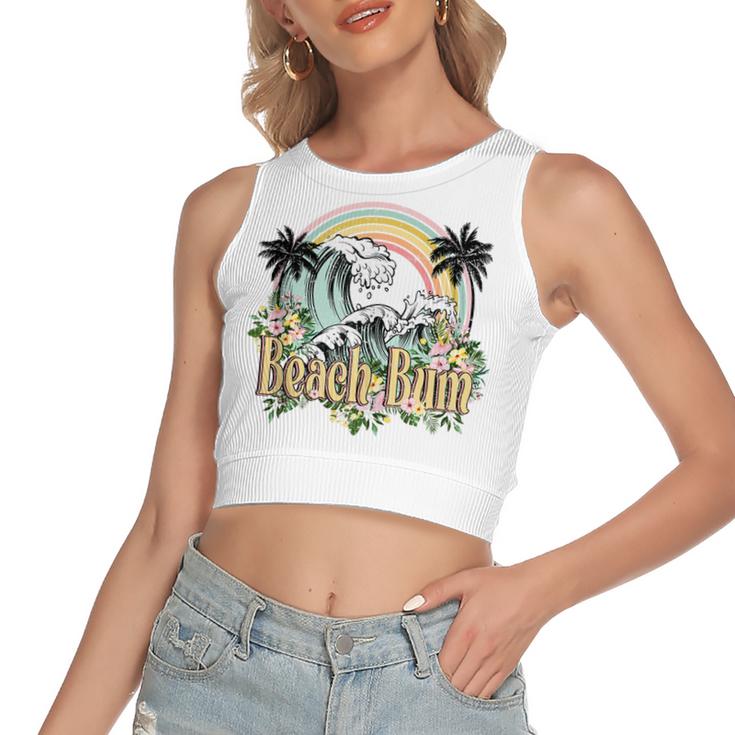 Vintage Retro Beach Bum Tropical Summer Vacation Gifts  Women's Sleeveless Bow Backless Hollow Crop Top