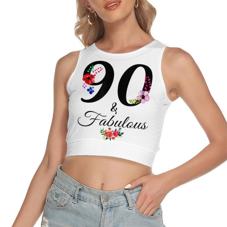 90 & Fabulous 90 Years Old Vintage Floral 1932 90Th Birthday  Women's Sleeveless Bow Backless Hollow Crop Top