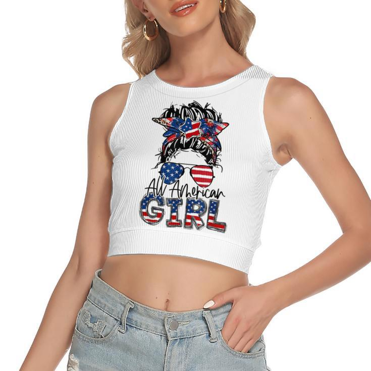 All American Girl 4Th Of July Girls Kids Sunglasses Family  V2 Women's Sleeveless Bow Backless Hollow Crop Top
