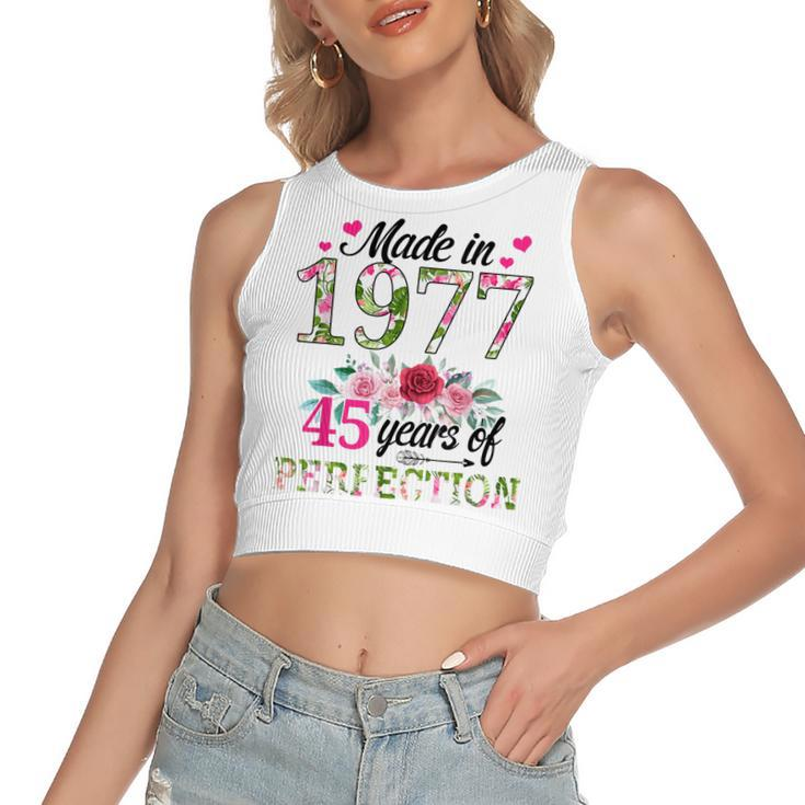 Made In 1977 Floral 45 Year Old 45Th Birthday Gifts Women  Women's Sleeveless Bow Backless Hollow Crop Top