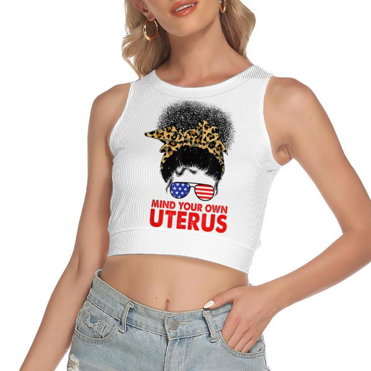 Melanin Leopard Mind Your Own Uterus Pro Choice Feminist  Women's Sleeveless Bow Backless Hollow Crop Top
