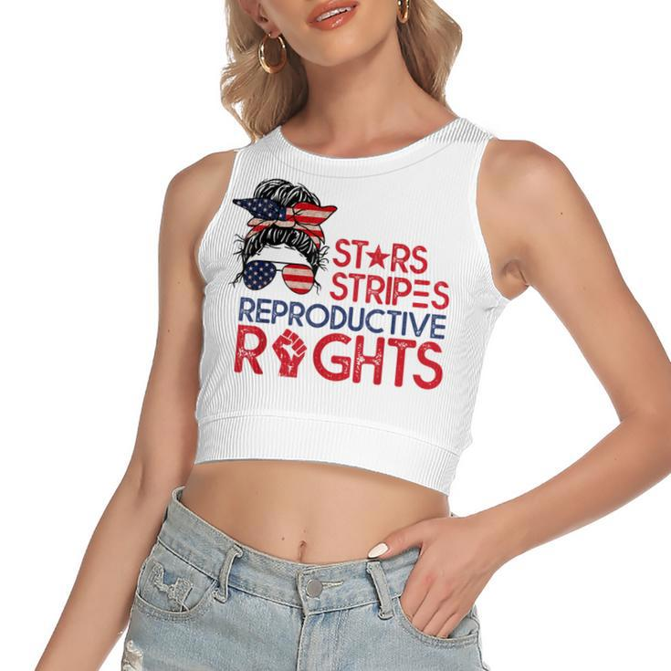 Messy Bun American Flag Pro Choice Star Stripes Equal Right  V2 Women's Sleeveless Bow Backless Hollow Crop Top