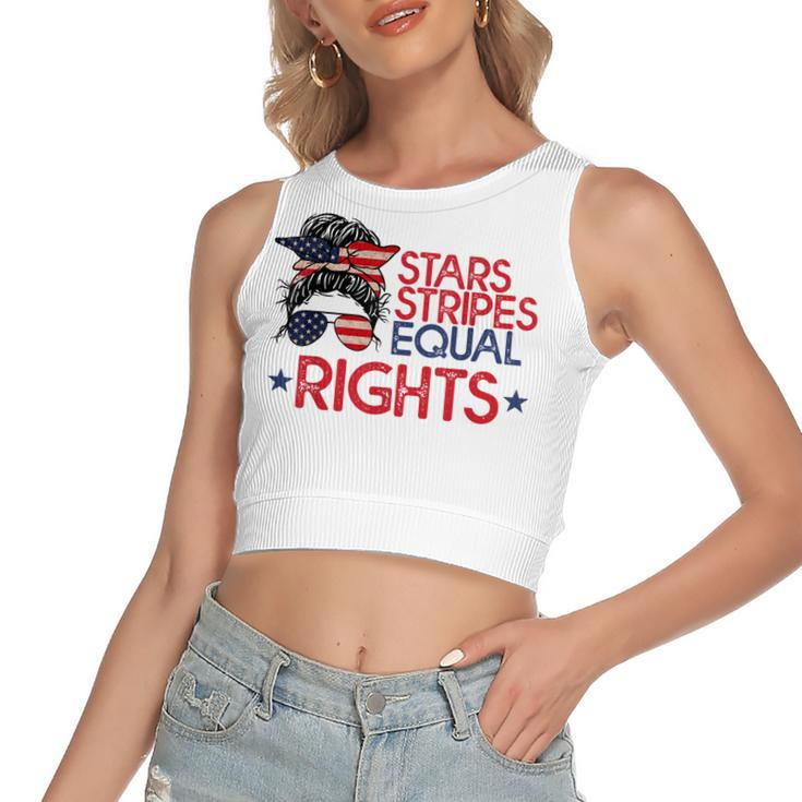 Messy Bun American Flag Pro Choice Star Stripes Equal Right  V4 Women's Sleeveless Bow Backless Hollow Crop Top