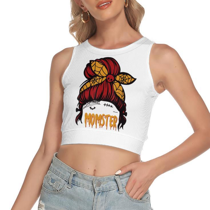 Messy Bun Halloween 2021 Costumes Women Momster Funny Spooky  Women's Sleeveless Bow Backless Hollow Crop Top