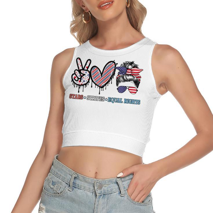 Messy Bun Stars Stripes Equal Rights 4Th July Womens Rights  Women's Sleeveless Bow Backless Hollow Crop Top