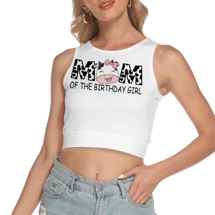 Mom Of The Birthday For Girl Cow Farm First Birthday Cow Women's Sleeveless Bow Backless Hollow Crop Top