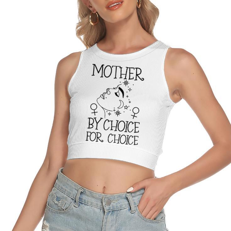 Mother By Choice For Choice Reproductive Rights Abstract Face Stars And Moon Women's Sleeveless Bow Backless Hollow Crop Top