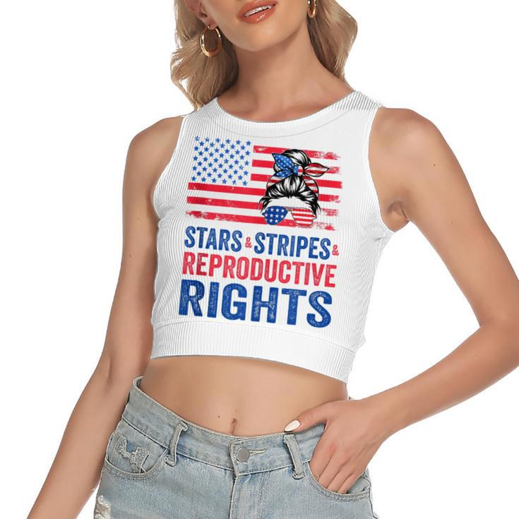Patriotic 4Th Of July  Stars Stripes Reproductive Right  V2 Women's Sleeveless Bow Backless Hollow Crop Top