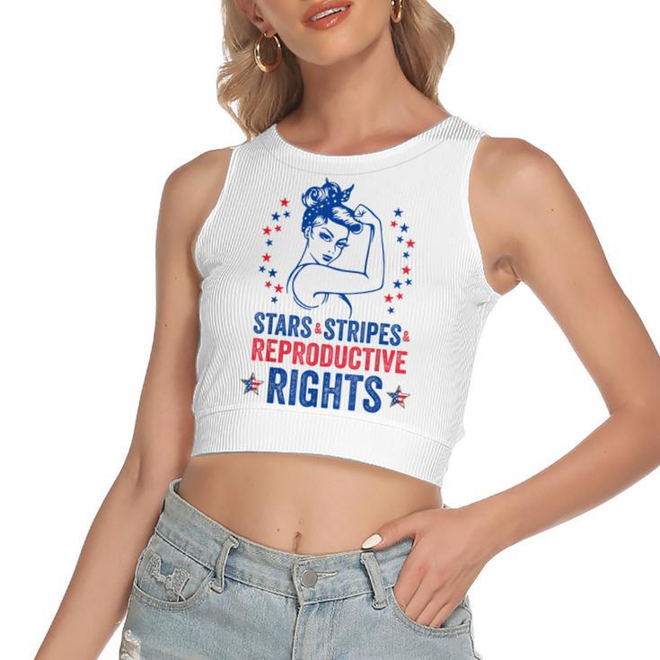 Patriotic 4Th Of July  Stars Stripes Reproductive Right  Women's Sleeveless Bow Backless Hollow Crop Top