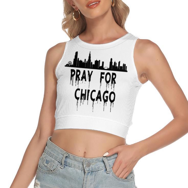 Pray For Chicago Encouragement Distressed  Women's Sleeveless Bow Backless Hollow Crop Top