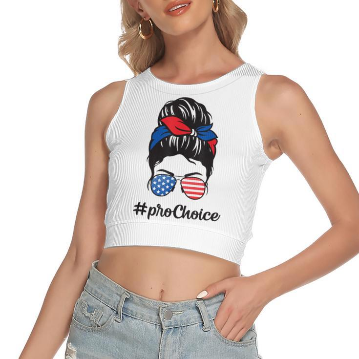 Pro Choice Af Reproductive Rights Messy Bun Us Flag 4Th July  Women's Sleeveless Bow Backless Hollow Crop Top